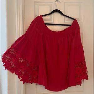 Red off the shoulder bell sleeve top